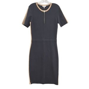 Reiss Rosie Knit Midi Dress Navy Side Stripe Zip Front Chic Bodycon Classic M